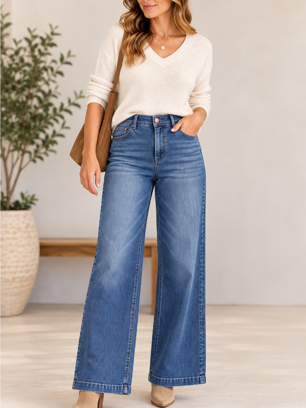 Wit & Wisdom Sam High Rise Wide Leg Jeans Mid Blue Stretch Size 14